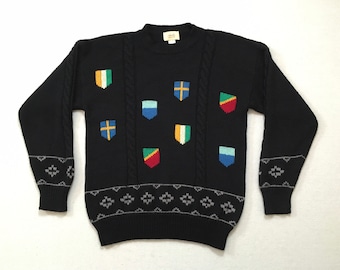 1980's, Italian wool, shield design sweater, in black