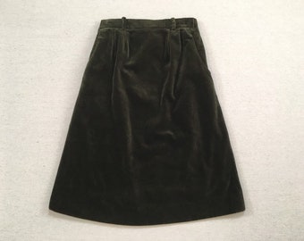 1980's, A-line, velvet skirt in dark olive-gray