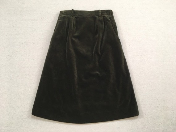 1980's, A-line, velvet skirt in dark olive-gray - image 1