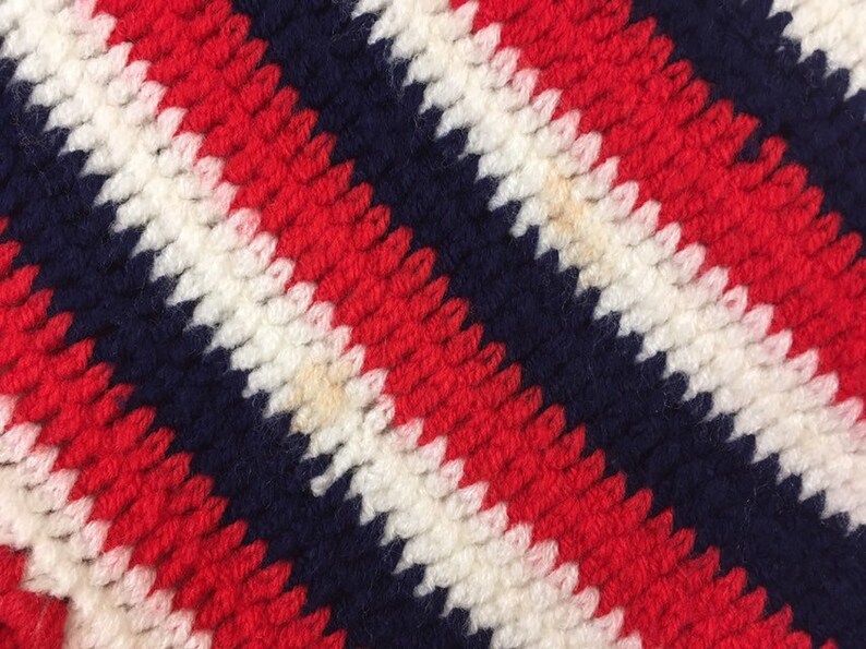 1970's, afghan square shawl, in red, white and navy image 9