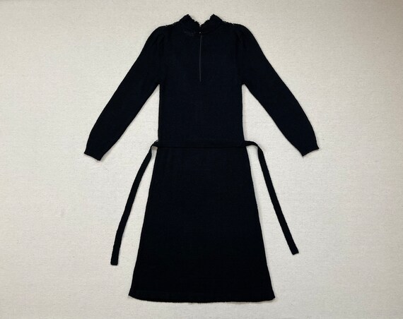 1970's, knit, belted, A-line dress in black - image 9