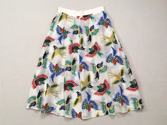 1980's, silky rayon skirt, in white with colorful… - image 9