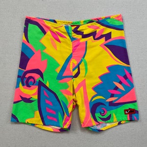 1980's, cotton shorts in abstract, neon print