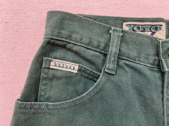 1990's, high waist jeans in forest green - image 3