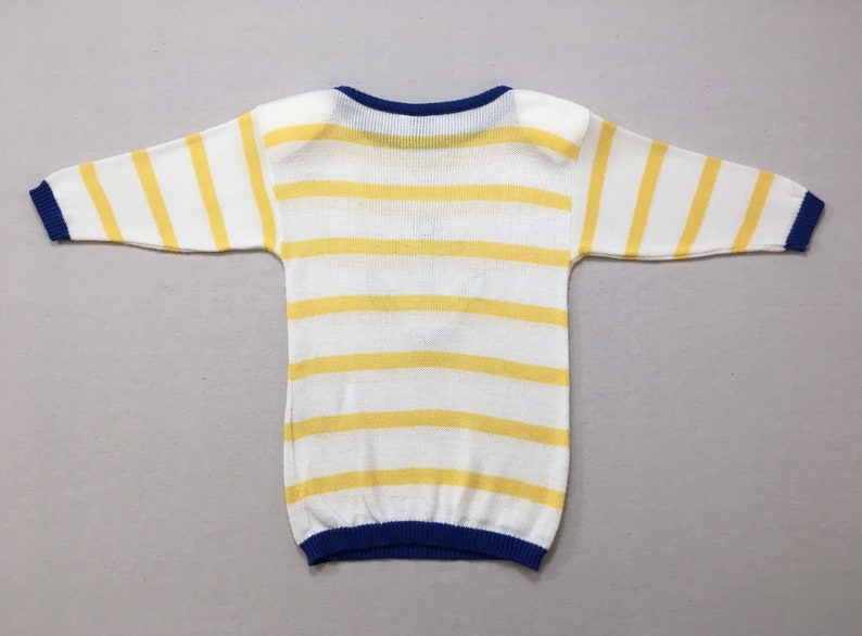 1980's, 3/4 sleeve, anchor, tunic sweater, in white with yellow stripes and blue trim, by Catalina image 10