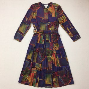 1990&#39;s, rayon, blouse and skirt set, in eggplant, with abstract print