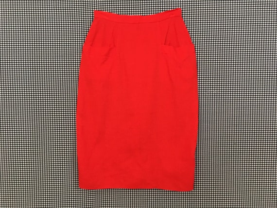 1990's linen blend pencil skirt in bright red by Sonia | Etsy