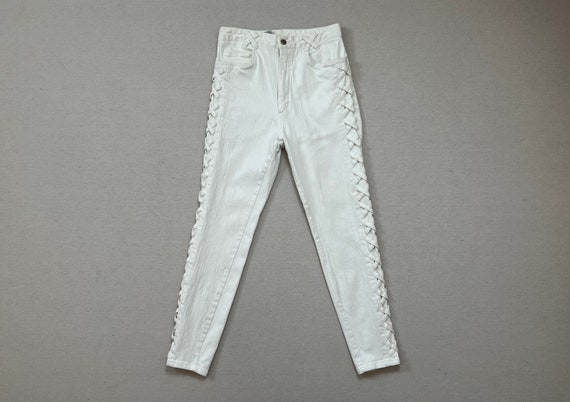 1980's, high waist, stretch jeans with side weavi… - image 1