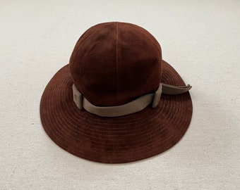 1970's, floppy, suede, buckle banded hat in espreso bean by Betmar
