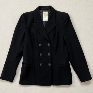 1990&#39;s, wool, double breasted, military &quot;Diagonal Serge&quot;  blazer in black