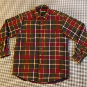 1990's, double layered, jersey-flannel, plaid, button front, collar shirt, by Nautica, Men's size Medium