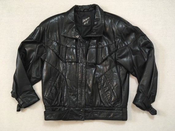 1980's, thinly insulated, black leather, jacket, … - image 1