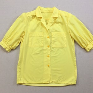 1980&#39;s, short sleeve, button up, collar shirt, in pale yellow