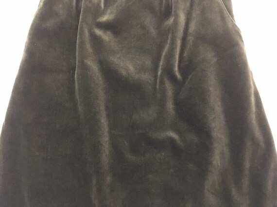 1980's, A-line, velvet skirt in dark olive-gray - image 6