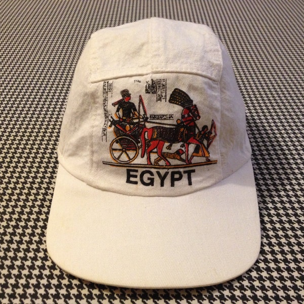 1990's, white canvas baseball cap, with EGYPT and Egyptian graphics