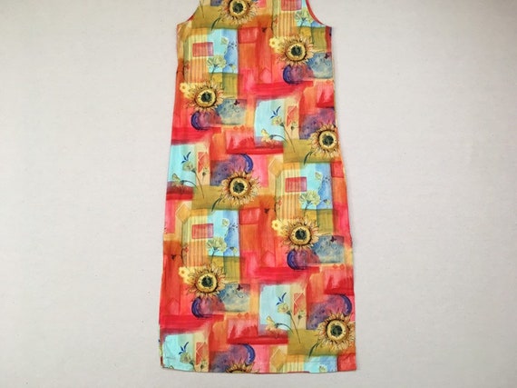 1990's, rayon, tank, maxi-dress, in colorful sunf… - image 3