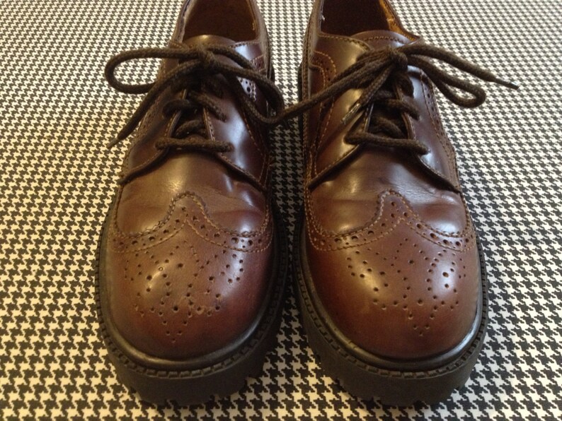 leather Women/'s size 8.5 in dark brown lug sole wingtip spectator oxfords 1990/'s heavy