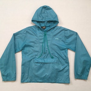 1980&#39;s, hooded, nylon, windbreaker, in aqua lagoon