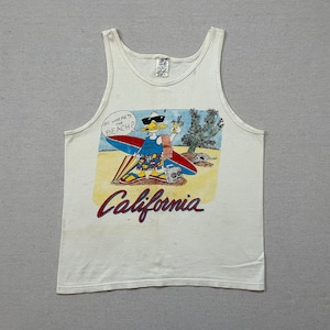 1980&#39;s, cotton &quot;So Where&#39;s the Beach?&quot; Party Animal, California tank in white