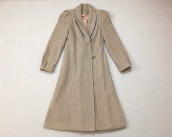 1980's, shawl collar, pleated shoulder, wool blend, coat, in beige