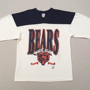 1980, cotton, Chicago Bears, 1/2 sleeve, V-neck jersey tee, in white with navy and orange