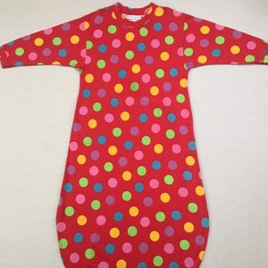 1980&#39;s, jersey knit, night gown, in red, with colorful polka dots