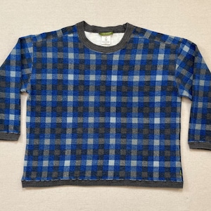 1990er Jahre, Baumwolle, Flanell, boxy cut Pullover in blau und grau kariert von ESPRIT