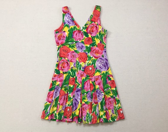 1980's, dropped waist, pleated, tank dress, in co… - image 1