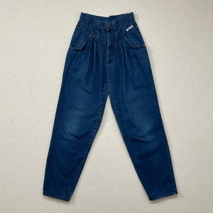 1980's, high waist, dropped yoke, pleated front, bareback, jeans by Cherokee