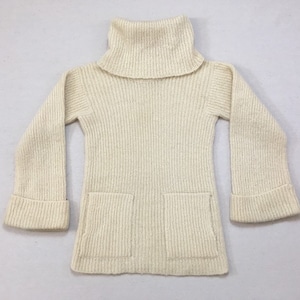 1980&#39;s, wool/mohair blend, wide turtleneck, cuffed bell sleeve, tunic sweater, in cream