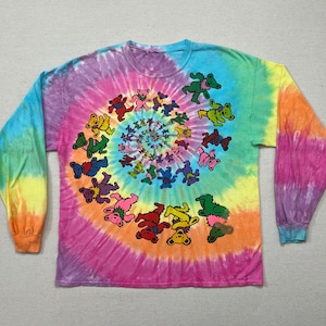 1995, Grateful Dead, teddy bear, long sleeve tee in rainbow tie-dye
