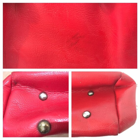 1960 s Vinyl Old Lady Handbag in Bright Red With Brass Balls