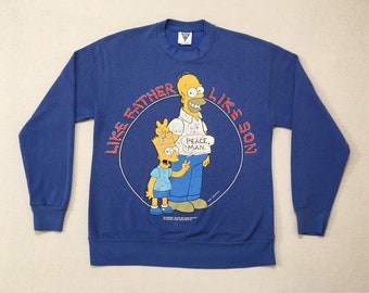 1990, The Simpsons, "Like Father Like Son" Homer and Bart Simpson "Peace, Man" sweatshirt in blue