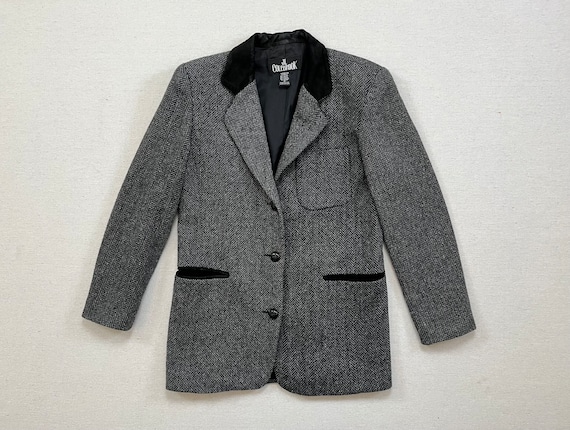 1990's, wool blend, suede trimmed, herringbone bl… - image 1
