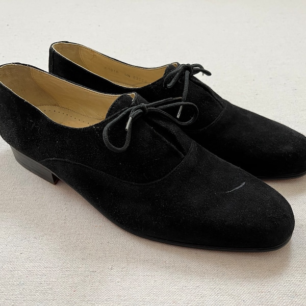 1980's, suede, lace up, low heel oxfords in black by Foti, Men's size 9.5