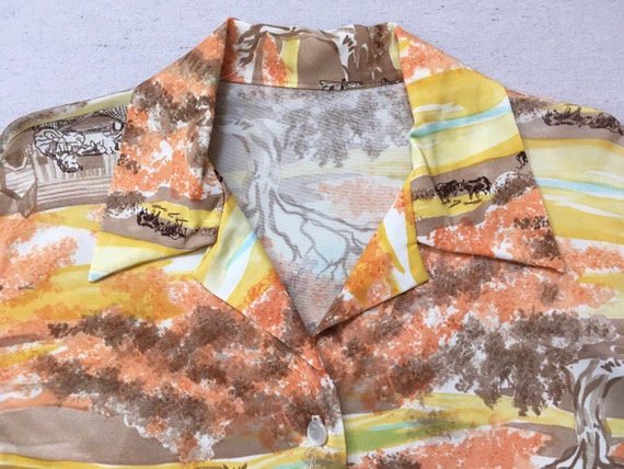 1970's, silky, button front, collar shirt, in pea… - image 2