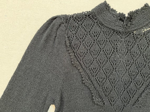 1970's, knit, belted, A-line dress in black - image 4