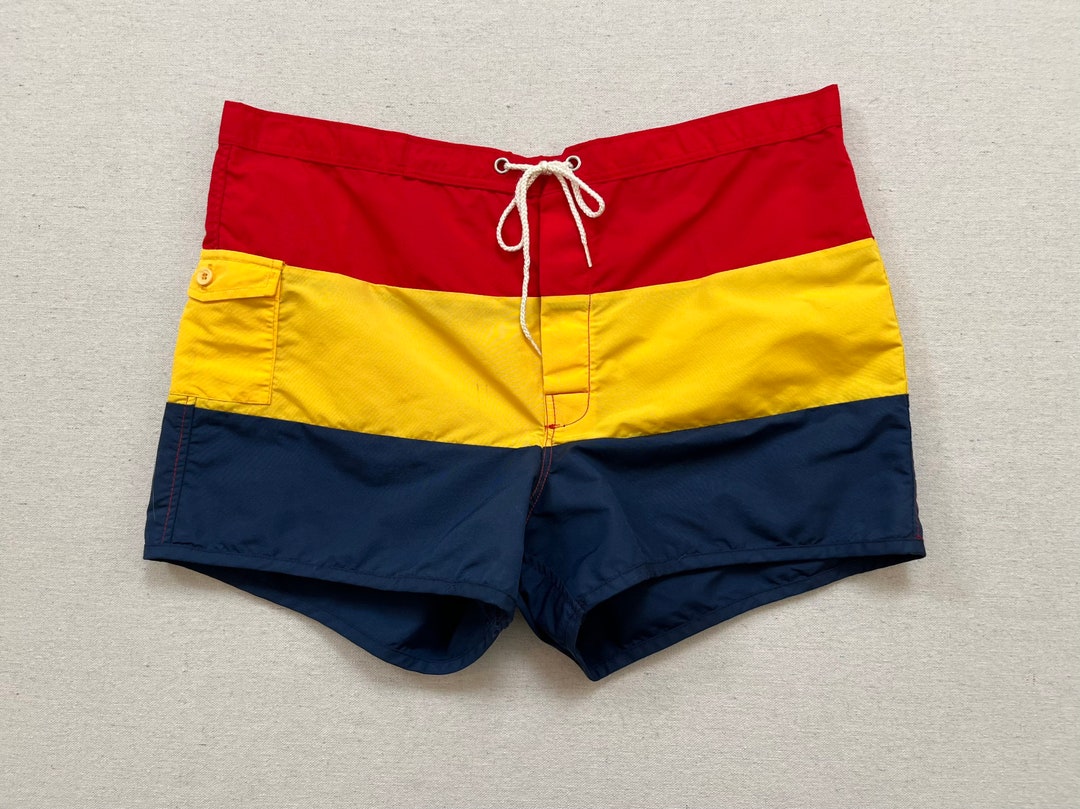 1990's Swim Trunks in Red Yellow and Navy by Jantzen - Etsy