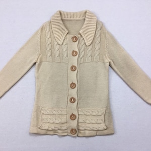 1960's, cream, wool, collared, cardigan, with wooden buttons, Women's size Medium/Large