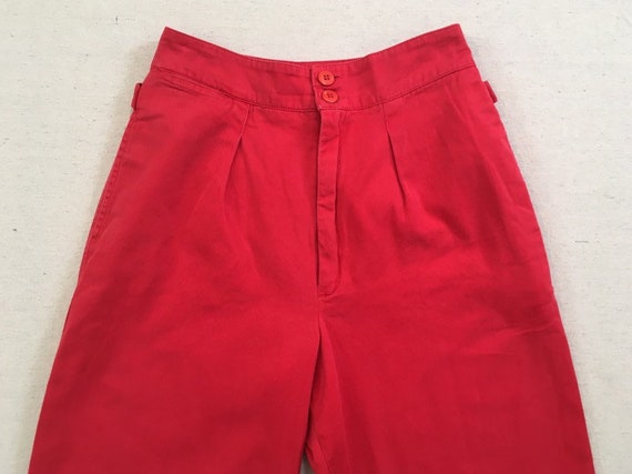 1980's, high waist, pleated front, chinos, in red… - image 2