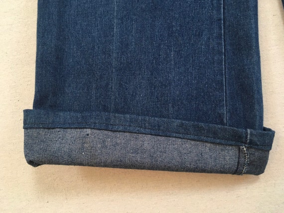 1970's, high waist, bare back, wide flare leg jeans b… - Gem