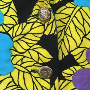 1990's, puffy shoulder, cropped jacket and dropped yoke, mini-skirt set, in colorful, African, floral print image 5