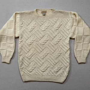 1980&#39;s, Virgin Wool, cable knit, tunic sweater in cream, by Mark Shale