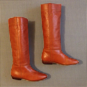 1970's, rusty brown leather, pull-up, boots by Hippopotamus, Women's size 6 image 1