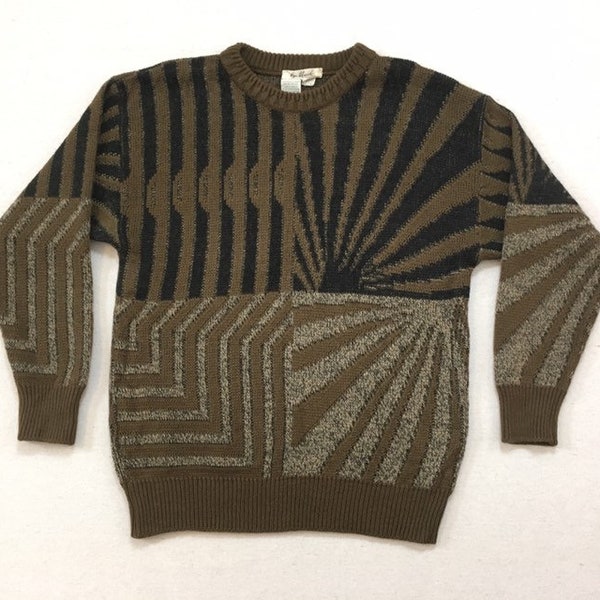 1980's, Italian wool blend sweater, in browns and black, abstract design