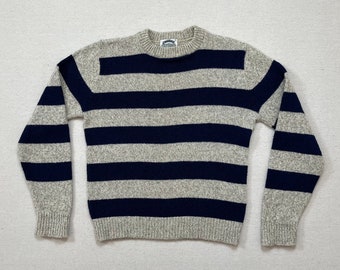 1980's, wool sweater, in navy and oatmeal stripes