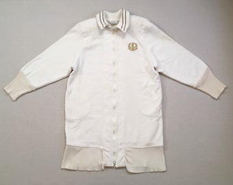 1980's, 3/4 length, wide shoulder, terrycloth jacket, in white with metallic gold