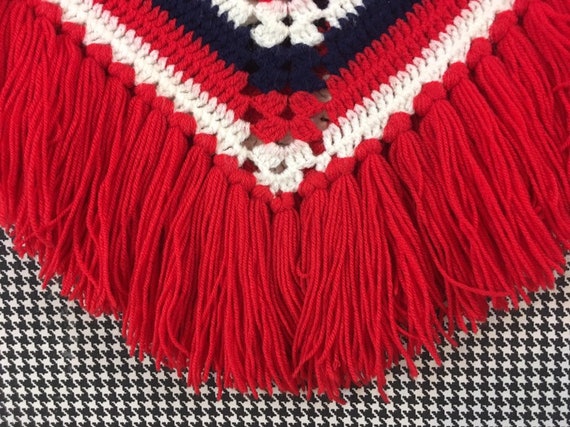 1970's, afghan square shawl, in red, white and na… - image 7