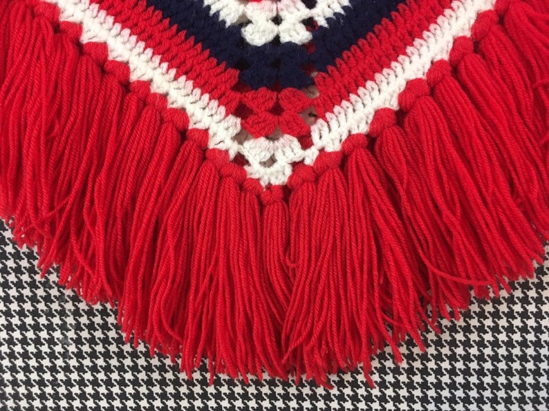 1970's, afghan square shawl, in red, white and navy image 7