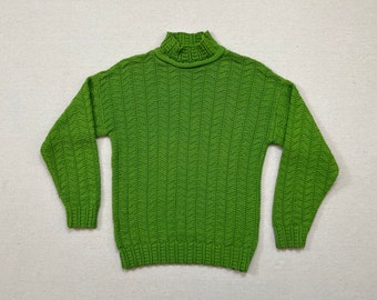 1990's, cotton, mockneck sweater in lime green by Lord & Taylor